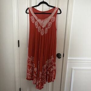 Vintage Tropical Palm Tree Red Handkerchief Hem Tunic Style Dress Swim Cover Up